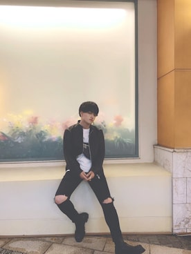 「SHIPS（シップス）のアイテム（ライダースジャケット）」を使った、Jinさん（メンズ・175cm）の夏コーディネート