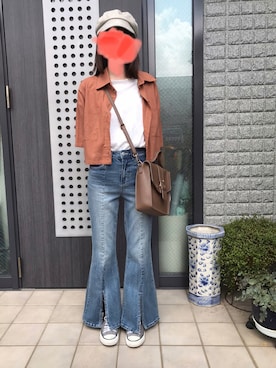 「Honeys（ハニーズ）のアイテム（キャスケット）」を使った、るん☆さん（レディース・153cm）の秋コーディネート