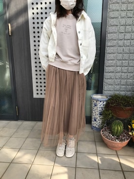 「AS KNOW AS plus（アズノゥアズプラス）のアイテム（デニムジャケット）」を使った、るん☆さん（レディース・153cm）の春コーディネート