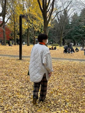 「BONLECILL（ボンルシール）の2wayキルティングライナーノーカラージャケット／ベスト（ノーカラージャケット、ホワイト系）」を使った、roroさん（レディース）の冬コーディネート