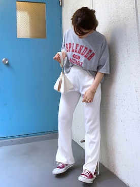 「CONVERSE（コンバース）のCONVERSE コンバース オール スター オックス / ALL STAR OX (MRN) 32163522（スニーカー）」を使った、がじゅめさん（レディース・151cm）の夏コーディネート