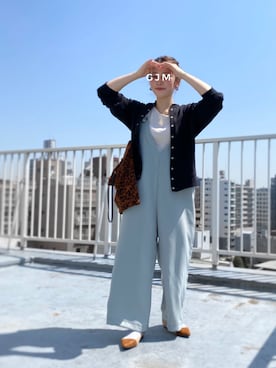 「ノーカラージャケット」｜「アイテム（オールインワン・サロペット）」を使った、がじゅめさん（レディース・151cm）の春コーディネート