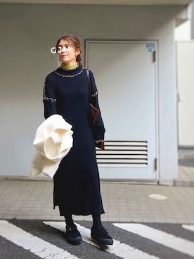 「タートルネック」｜「アイテム（スリッポン）」を使った、がじゅめさん（レディース・151cm）の冬コーディネート