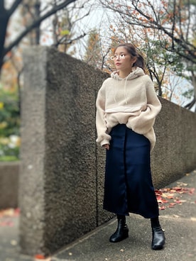 「スクエアトゥ」｜「アイテム（アクセサリー）」を使った、がじゅめさん（レディース・151cm）の冬コーディネート