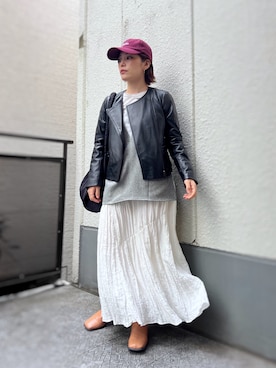 「アイテム（ライダースジャケット）」を使った、がじゅめさん（レディース・151cm）の秋コーディネート