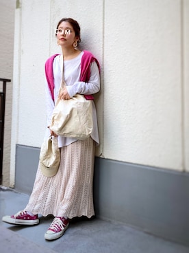「CONVERSE（コンバース）のCONVERSE コンバース オール スター オックス / ALL STAR OX (MRN) 32163522（スニーカー）」を使った、がじゅめさん（レディース・151cm）の春コーディネート