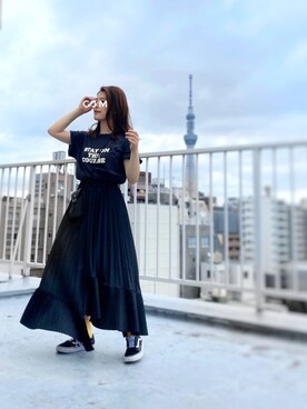 「Ungrid（アングリッド）のロゴ発砲プリントTee（Tシャツ/カットソー）」を使った、がじゅめさん（レディース・151cm）の夏コーディネート