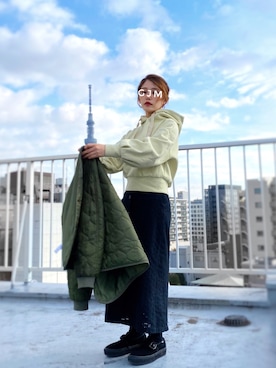 「スリッポン」｜「アイテム（ノーカラージャケット）」を使った、がじゅめさん（レディース・151cm）の冬コーディネート