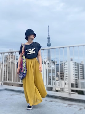 「Ungrid（アングリッド）のロゴ発砲プリントTee（Tシャツ/カットソー）」を使った、がじゅめさん（レディース・151cm）の夏コーディネート