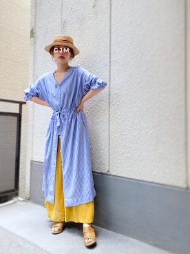 「ブルーニット」｜「アイテム（ワンピース/ドレス）」を使った、がじゅめさん（レディース・151cm）の春コーディネート