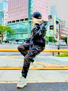 「アメカジ」｜「アイテム（ライダースジャケット）」を使った、minagawaさん（レディース・152cm）の秋コーディネート