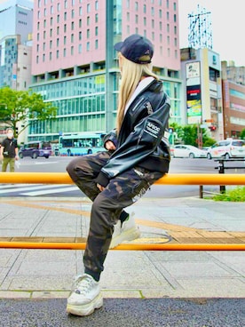 「アメカジ」｜「アイテム（ライダースジャケット）」を使った、minagawaさん（レディース・152cm）の夏コーディネート