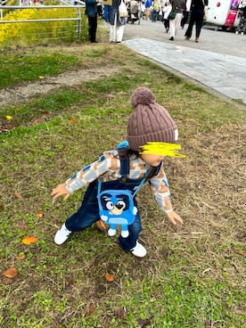 「アイテム（帽子）」を使った、あーさんさん（キッズ・100cm）の秋コーディネート