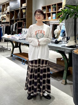 「niko and...（ニコアンド）のオリジナルクラウンパント伊達メガネ＆サングラス（メガネ）」を使った、　くまななさん（レディース・163cm）の秋コーディネート
