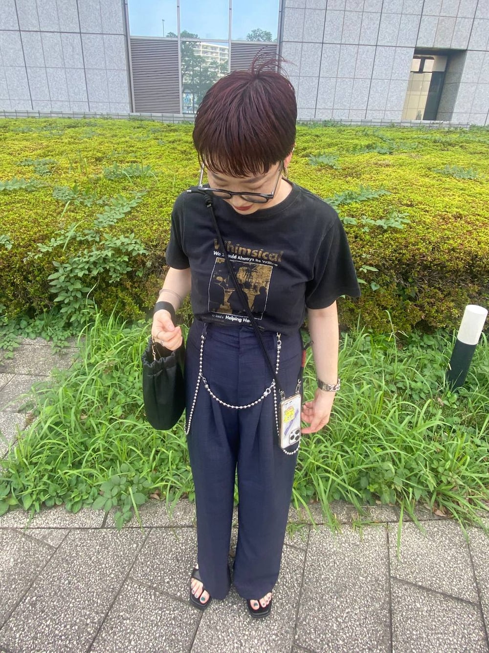 「ワントーン、きれいめ、ベーシック/シンプル、休日コーデ、デート/ロマンティック、女子会、カジュアル、バッグ、niko and ...、シンプルコーデ、JEANASIS、ブランドミックス、apart by lowrys」｜「Me%のAppleWatchステンレスチェーンバンド 111887（デジタル腕時計、シルバー系）」を使った、　くまななさん（レディース・163cm）の夏コーディネートの1枚目の写真