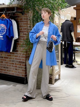 「niko and...（ニコアンド）のDRYクシュイージーパンツ（その他パンツ）」を使った、　くまななさん（レディース・163cm）の夏コーディネート