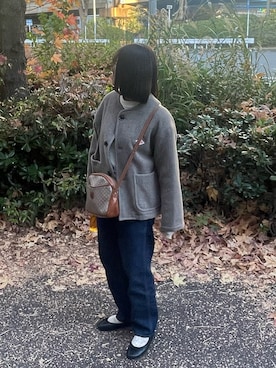 「DANTON（ダントン）のアイテム（ノーカラージャケット）」を使った、ﾋﾟﾋﾟﾋﾟさん（レディース・156cm）の冬コーディネート