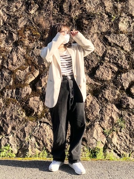 「黒縁メガネ」｜「アイテム（その他アウター）」を使った、𝗸𝗼𝗺𝗮さん（レディース・145cm）の春コーディネート