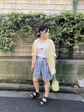 「ビーズバッグ」｜「アイテム（ジャケット/アウター）」を使った、さんしょうさん（レディース・157cm）の夏コーディネート