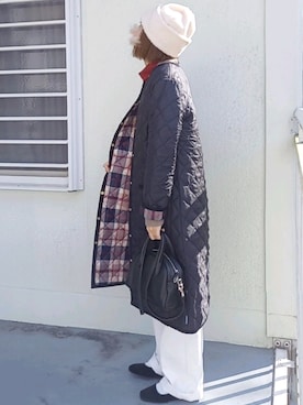 「MACKINTOSH PHILOSOPHY（ﾏｯｷﾝﾄｯｼｭ ﾌｨﾛｿﾌｨｰ）のアイテム（ノーカラーコート）」を使った、piiiikoさん（レディース・152cm）の秋コーディネート