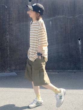「ハーフパンツ」｜「アイテム（グリーン系）」を使った、piiiikoさん（レディース・152cm）の夏コーディネート