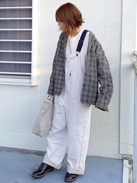 「レースアップシューズ」｜「アイテム（サロペット/オーバーオール）」を使った、piiiikoさん（レディース・152cm）の秋コーディネート