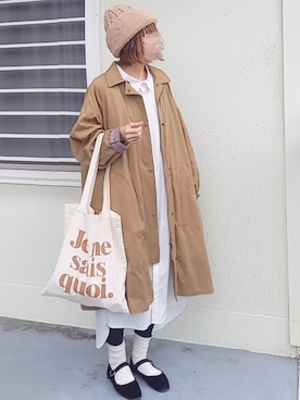 「シャツワンピ」｜「アイテム（ステンカラーコート）」を使った、piiiikoさん（レディース・152cm）の冬コーディネート
