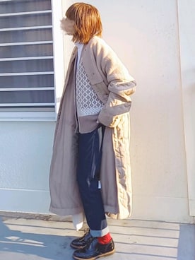 「レースアップシューズ」｜「アイテム（ノーカラーコート）」を使った、piiiikoさん（レディース・152cm）の冬コーディネート
