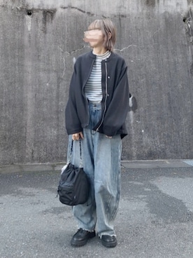 「アイテム（ノーカラージャケット）」を使った、piiiikoさん（レディース・152cm）の秋コーディネート