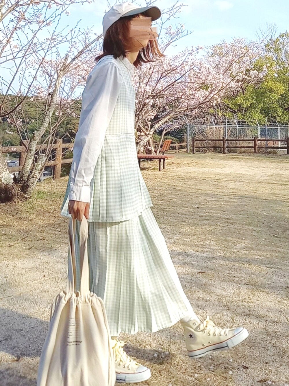 LEJA】Vネックギンガムチェック柄レイヤードロングワンピース