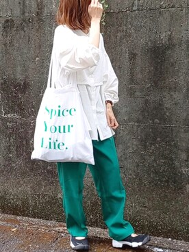 「エコバッグ」｜「アイテム（アナログ腕時計）」を使った、piiiikoさん（レディース・152cm）の秋コーディネート