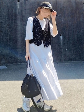 「NEW ERA（ニューエラ）のニューエラ ベースボールキャップ 帽子 MLB 9FORTY（キャップ）」を使った、piiiikoさん（レディース・152cm）の夏コーディネート