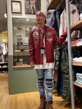 「ワッペン」｜「アイテム（ライダースジャケット）」を使った、YOSHI☆LAWさん（メンズ・173cm）の夏コーディネート