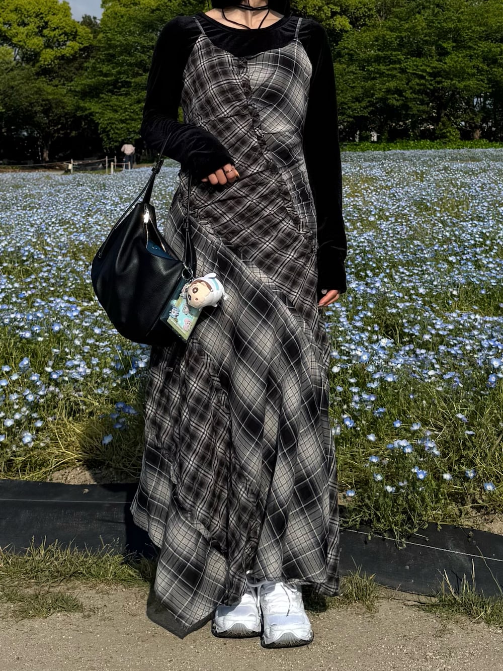 MAISON SPECIAL チェックコンビフリルワンピース 38 ブラック Plaid Pattern Combination Frill Dress/チェックコンビフリル