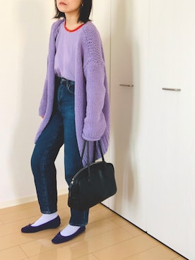 「アイテム（バレエシューズ、パープル系）」を使った、はなさん（レディース・156cm）の秋コーディネート