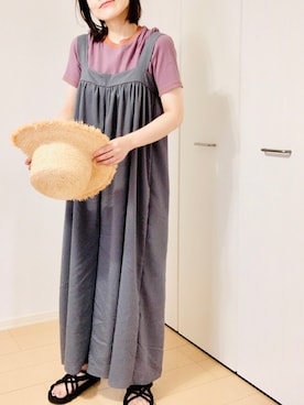 「Diosfront（ディオスフロント）のアイテム（サロペット/オーバーオール）」を使った、はなさん（レディース・156cm）の夏コーディネート
