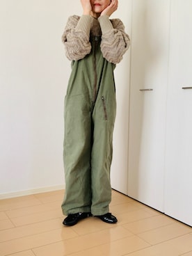 「アイテム（オールインワン・サロペット、グリーン系）」を使った、はなさん（レディース・156cm）の冬コーディネート