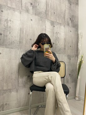 「tiptop（ティップトップ）の袖ドロストショート丈ニットプルオーバー（ニット/セーター）」を使った、HITOMIさん（レディース・155cm）の冬コーディネート