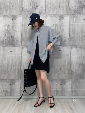 「tiptop（ティップトップ）のダブルポケットBIGシャツ（シャツ/ブラウス）」を使った、HITOMIさん（レディース・155cm）の夏コーディネート