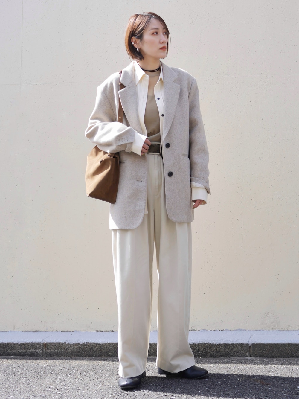 ロク　ベージュ　コットンレーヨンタックパンツ 6(ROKU)＞コットンレーヨン タックパンツ（スラックス）｜6