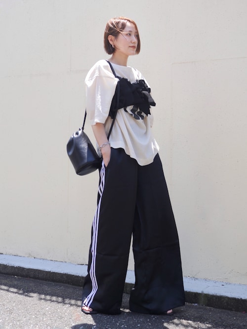 adidas（アディダス） ワイドパンツ パンツ サテン ワイドレッグ
