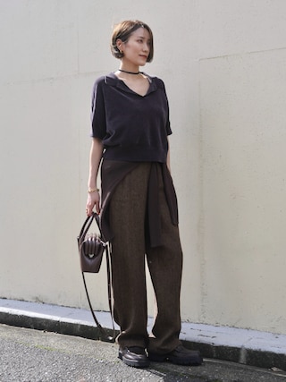 「BABYLONE(バビロン)のコットンモールポロニット(ニット/セーター)」を使った、金子三記(miki)さん(レディース・170cm)の秋コーディネート