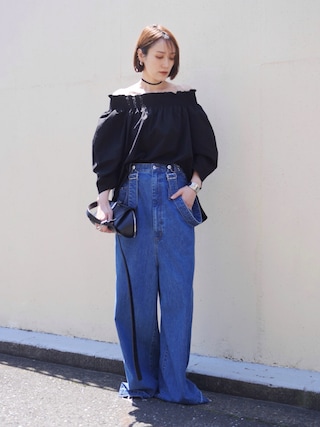 「GALLEST（ギャレスト）のサッカーオフショルブラウス（シャツ/ブラウス）」を使った、金子三記(miki)さん（レディース・170cm）の春コーディネート