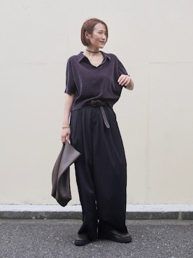「アイテム（ベルト）」を使った、金子三記(miki)さん（レディース・170cm）の秋コーディネート