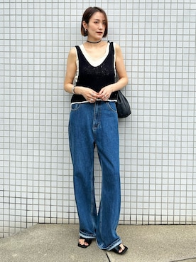 「アイテム（デニムパンツ）」を使った、金子三記(miki)さん（レディース・170cm・40代）の夏コーディネート