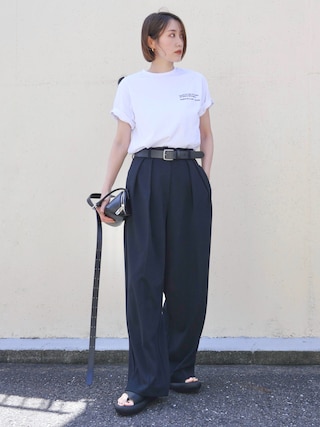 「NOGLE（ノグル）の【NOGLE/ノグル】刺繍ロゴTEE（Tシャツ/カットソー）」を使った、金子三記(miki)さん（レディース・170cm）の夏コーディネート