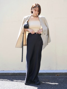 「アイテム（ノーカラージャケット）」を使った、金子三記(miki)さん（レディース・170cm）の秋コーディネート