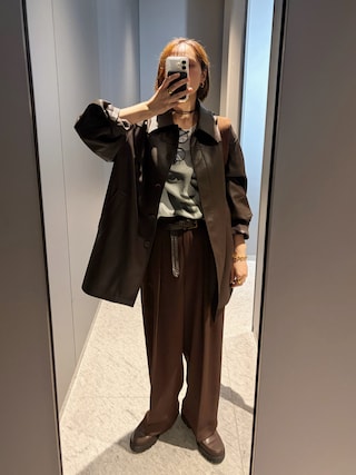 「anuke(アンヌーク)のEcoleather Over Jacket(テーラードジャケット)」を使った、金子三記(miki)さん(レディース・170cm)の秋コーディネート