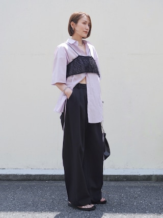 「MAISON SPECIAL(メゾンスペシャル)の【PRE-ORDER】Half-Sleeve Over Tie Shirt/ハーフスリーブオーバーネクタイシャツ(シャツ/ブラウス)」を使った、金子三記(miki)さん(レディース・170cm)の夏コーディネート