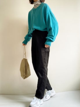 「ボーダーニット」｜「アイテム（チノパンツ）」を使った、nonさん（レディース・160cm）の冬コーディネート